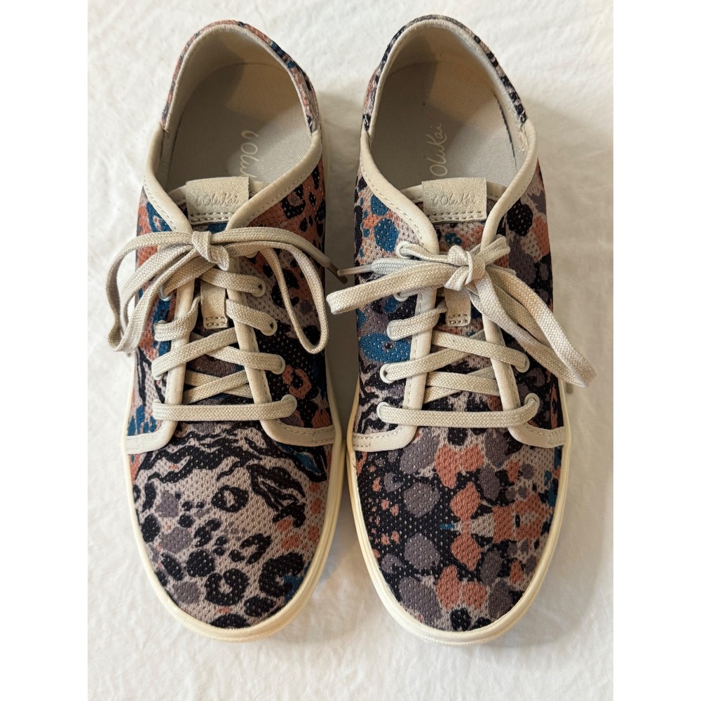 OluKai Womens Pehuea Li Leopard Print Textile Low Top Sneakers Multicolor Casual
